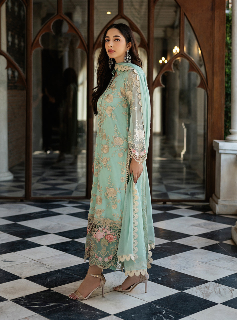 Mint Green Embroidered Chiffon Long Shirt (3-Piece) - Image 9