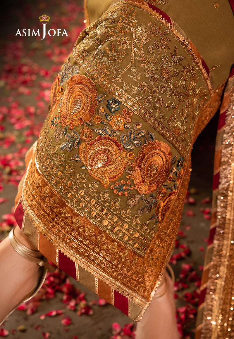 Olive Green Embroidered Chiffon & Cotton Silk Suit (3-Piece) - Image 1