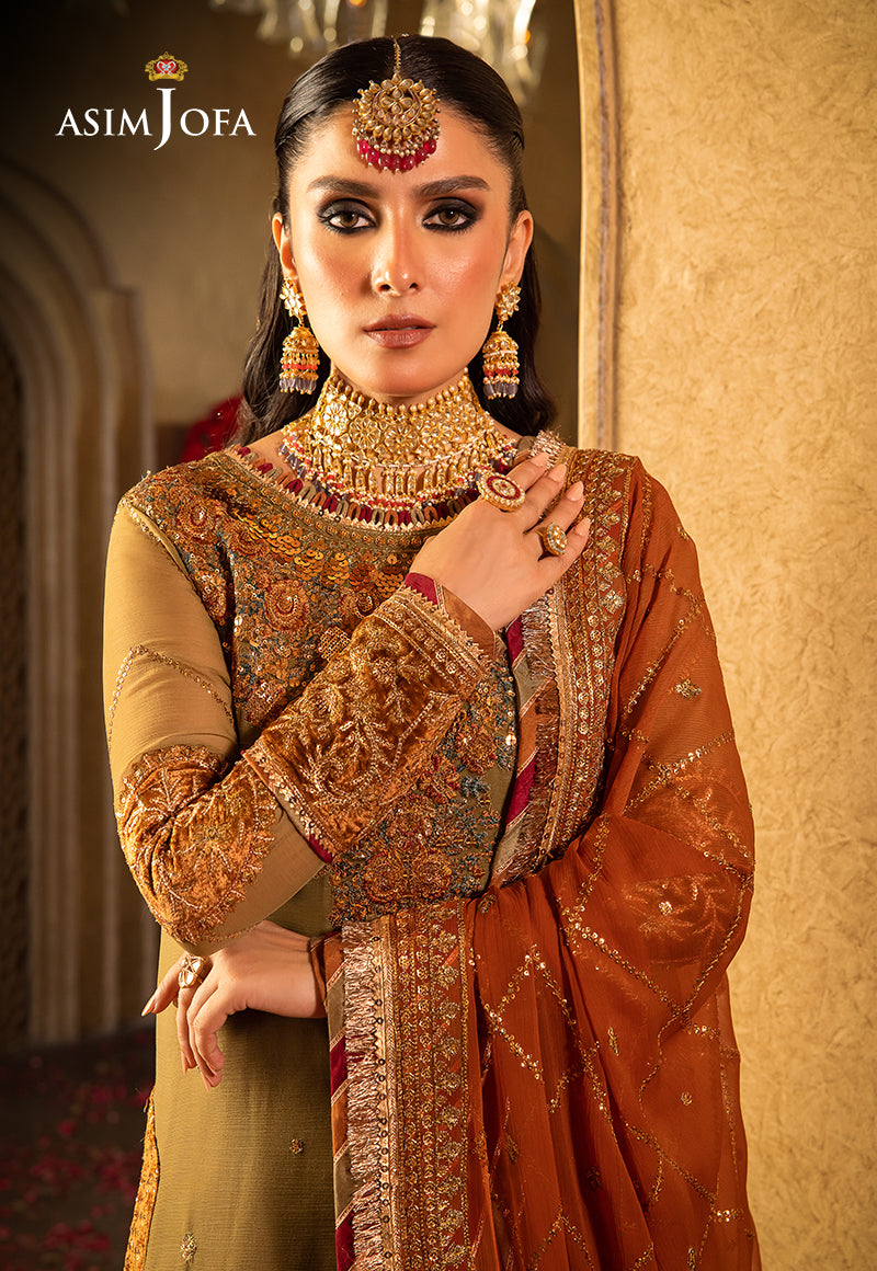 Olive Green Embroidered Chiffon & Cotton Silk Suit (3-Piece) - Image 2