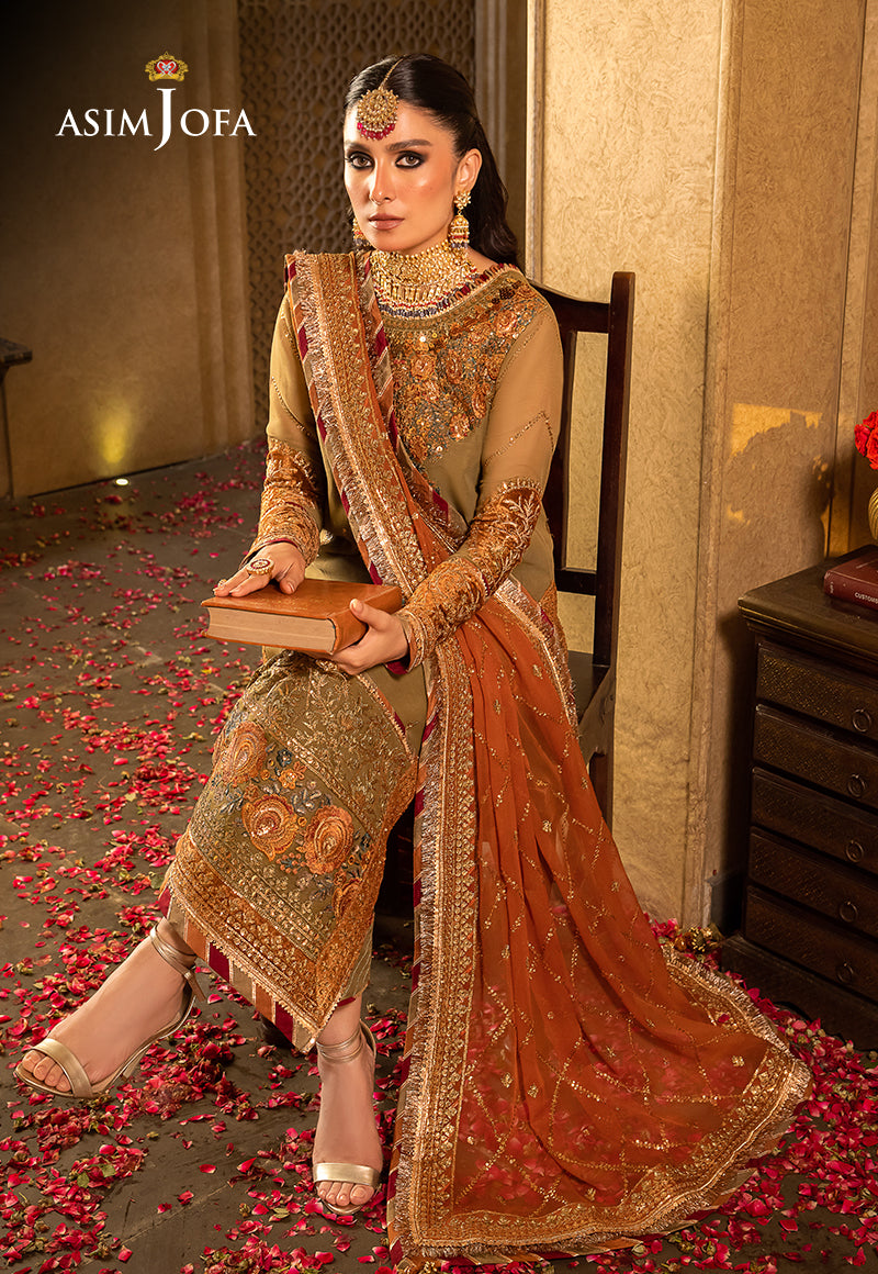 Olive Green Embroidered Chiffon & Cotton Silk Suit (3-Piece) - Image 3