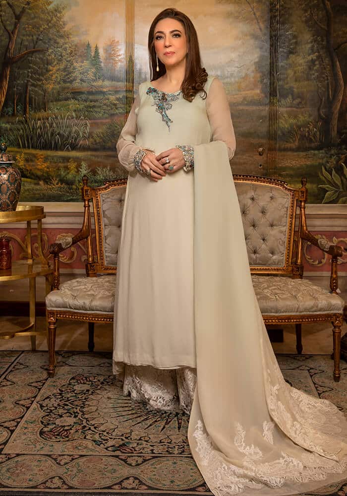 Mint Embellished Chiffon Salwar Kameez (3-Piece) - Image 1