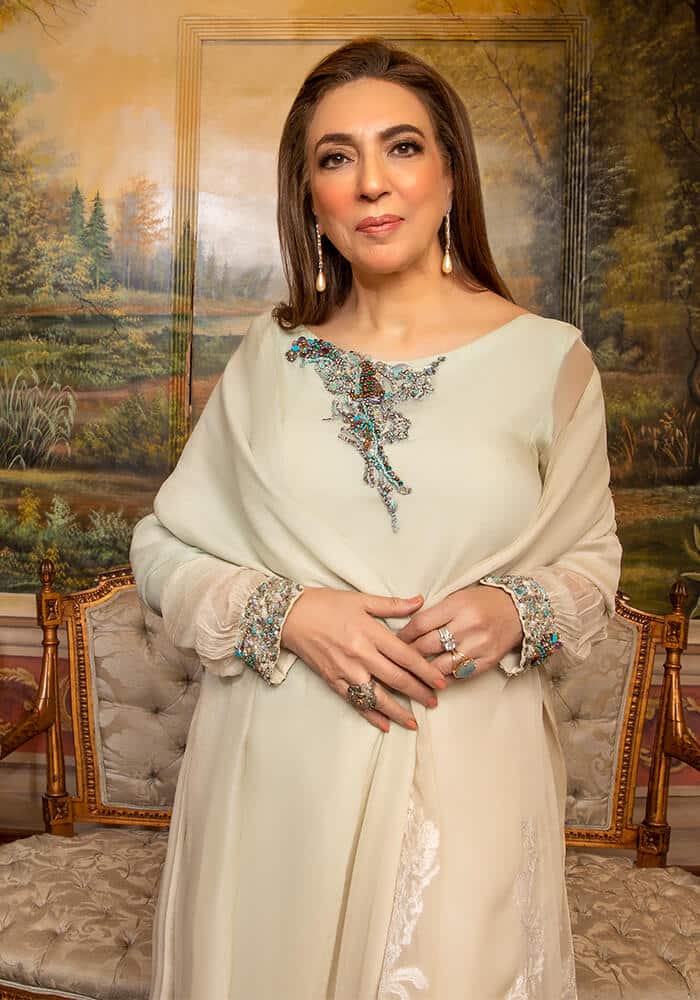 Mint Embellished Chiffon Salwar Kameez (3-Piece) - Image 3