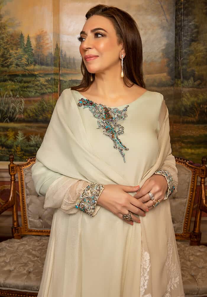 Mint Embellished Chiffon Salwar Kameez (3-Piece) - Image 6