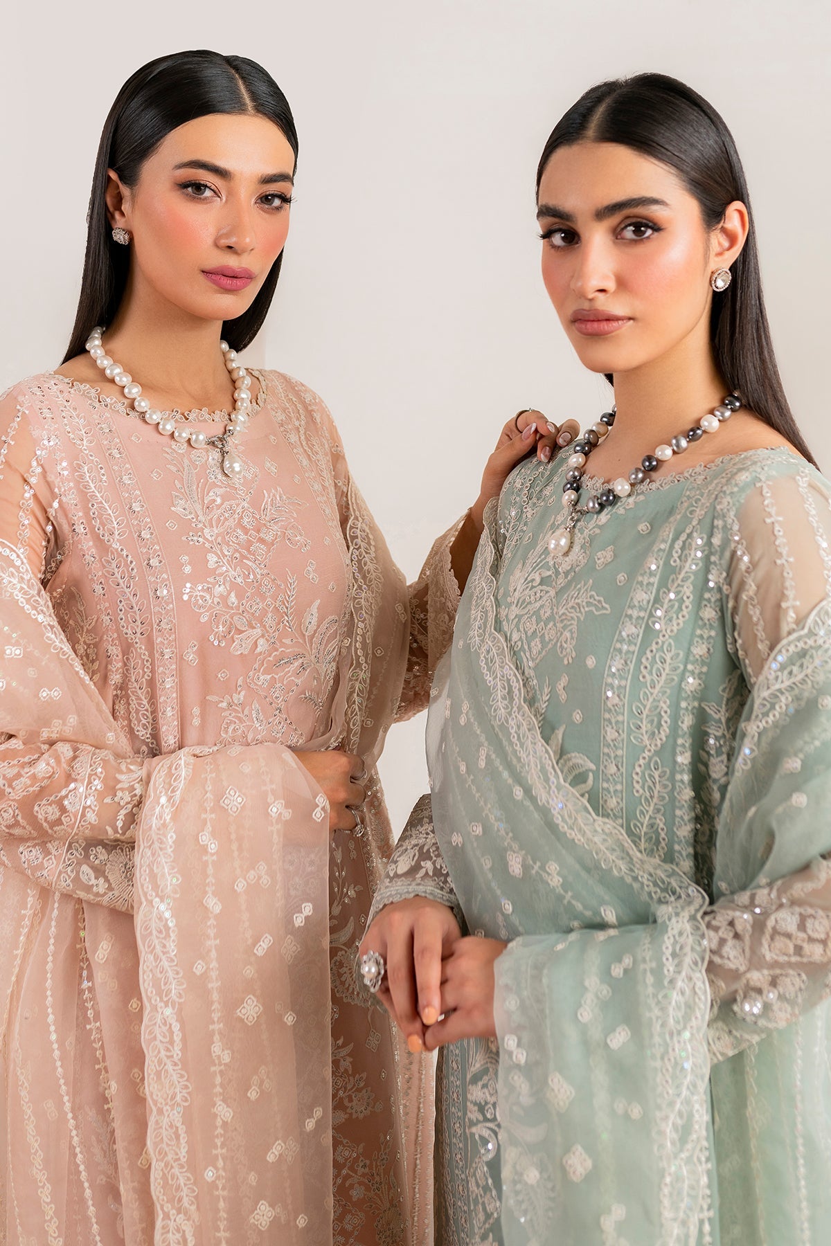 Pakistani Seafoam Green Embroidered Chiffon Salwar Kameez (3-Piece) - Image 9
