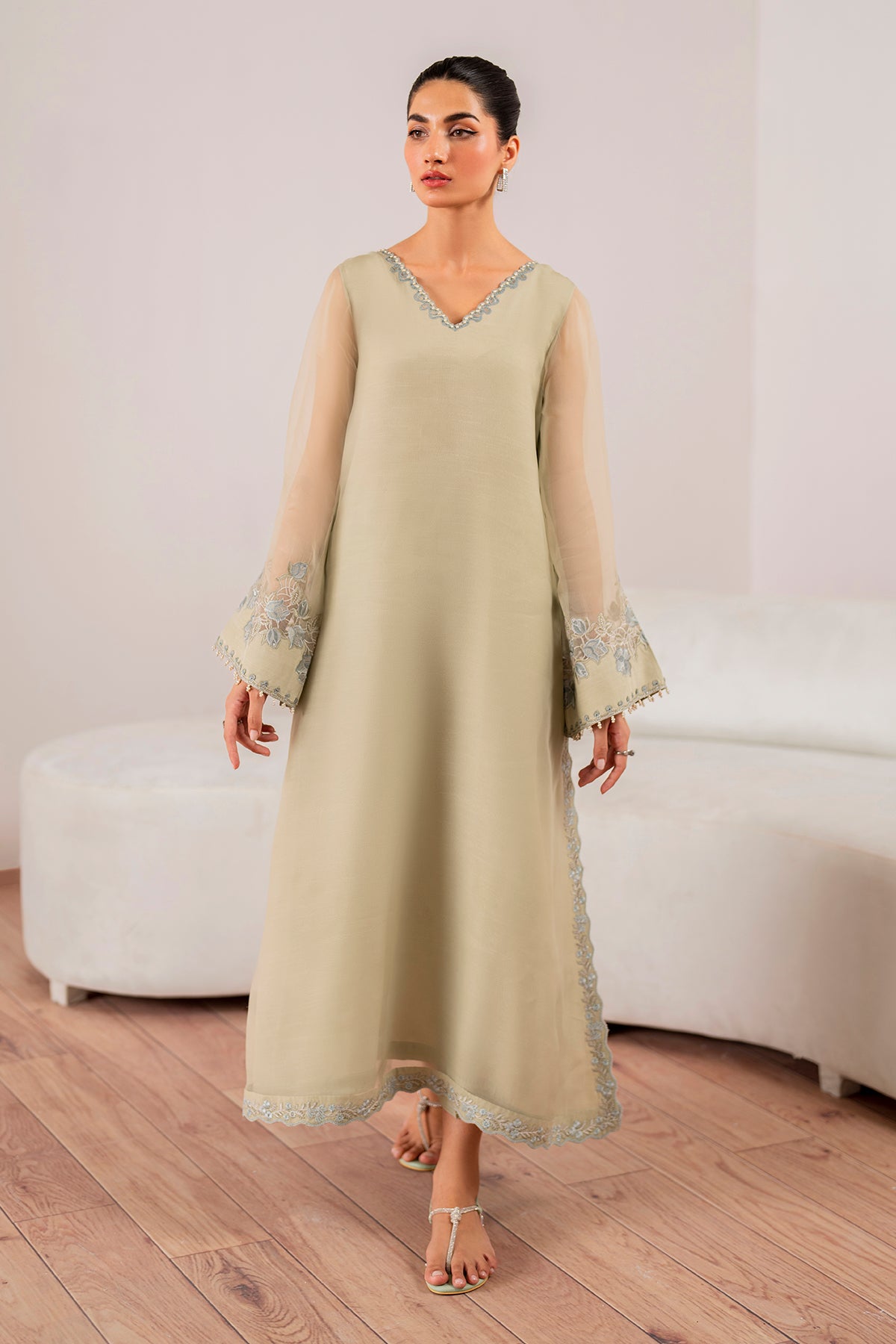 Pistachio Embroidered Chiffon A-Line Outfit (3-Piece) - Image 4