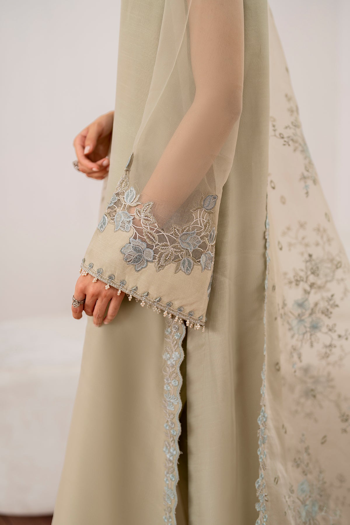 Pistachio Embroidered Chiffon A-Line Outfit (3-Piece) - Image 7