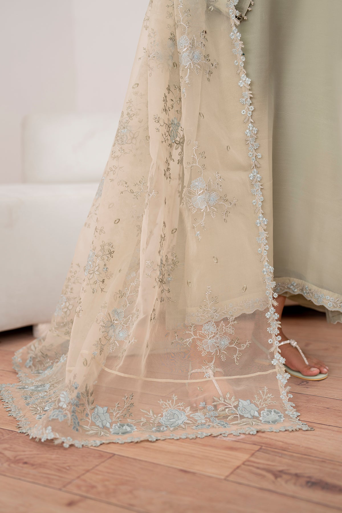 Pistachio Embroidered Chiffon A-Line Outfit (3-Piece) - Image 8