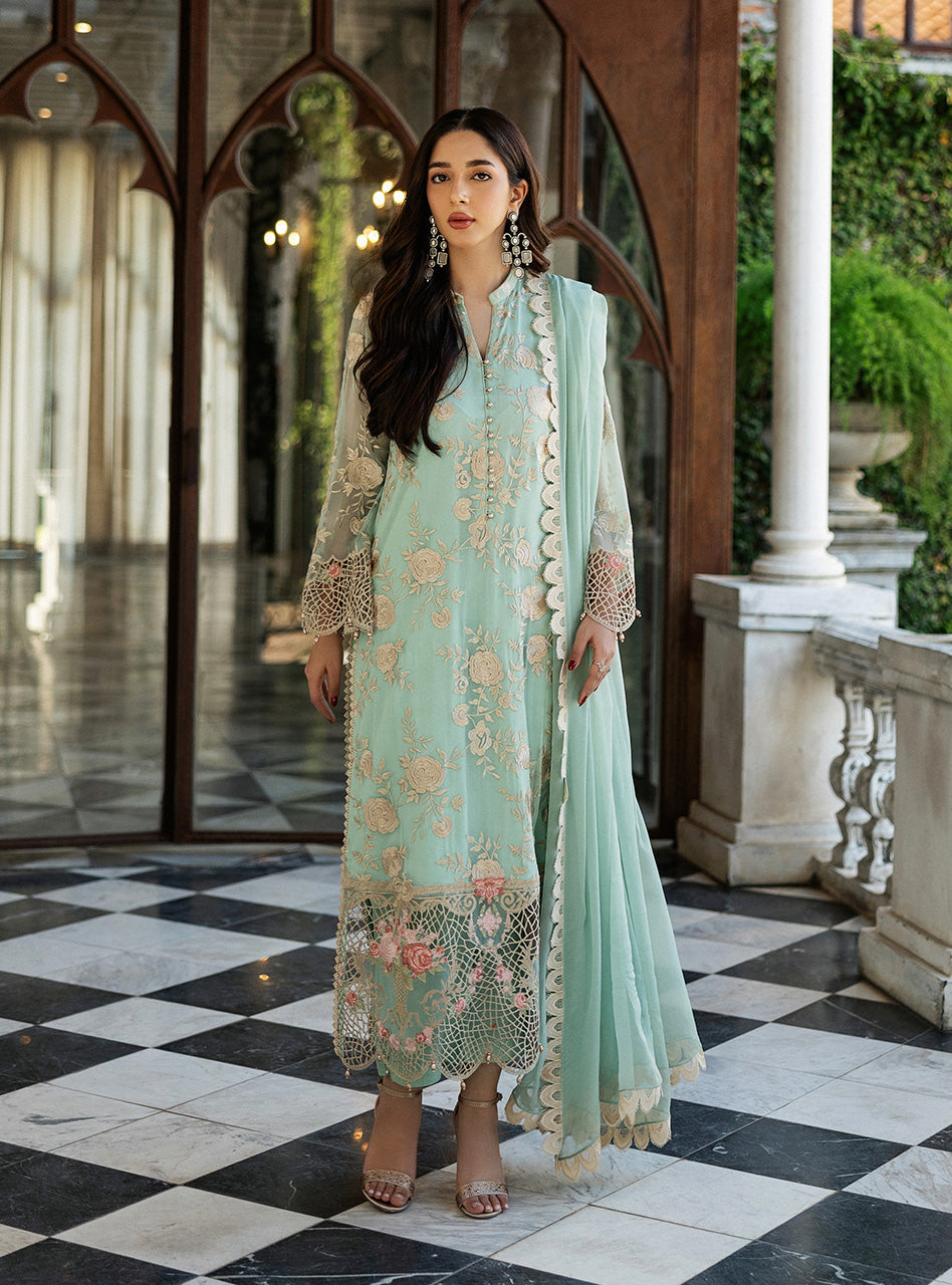Pakistani Mint Green Embroidered Chiffon Salwar Kameez (3-Piece) - Image 1