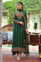 Pakistani Deep Green Handworked Chiffon Salwar Kameez (3-Piece) - Image 2
