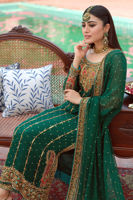 Pakistani Deep Green Handworked Chiffon Salwar Kameez (3-Piece) - Image 5