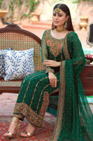Pakistani Deep Green Handworked Chiffon Salwar Kameez (3-Piece) - Image 8
