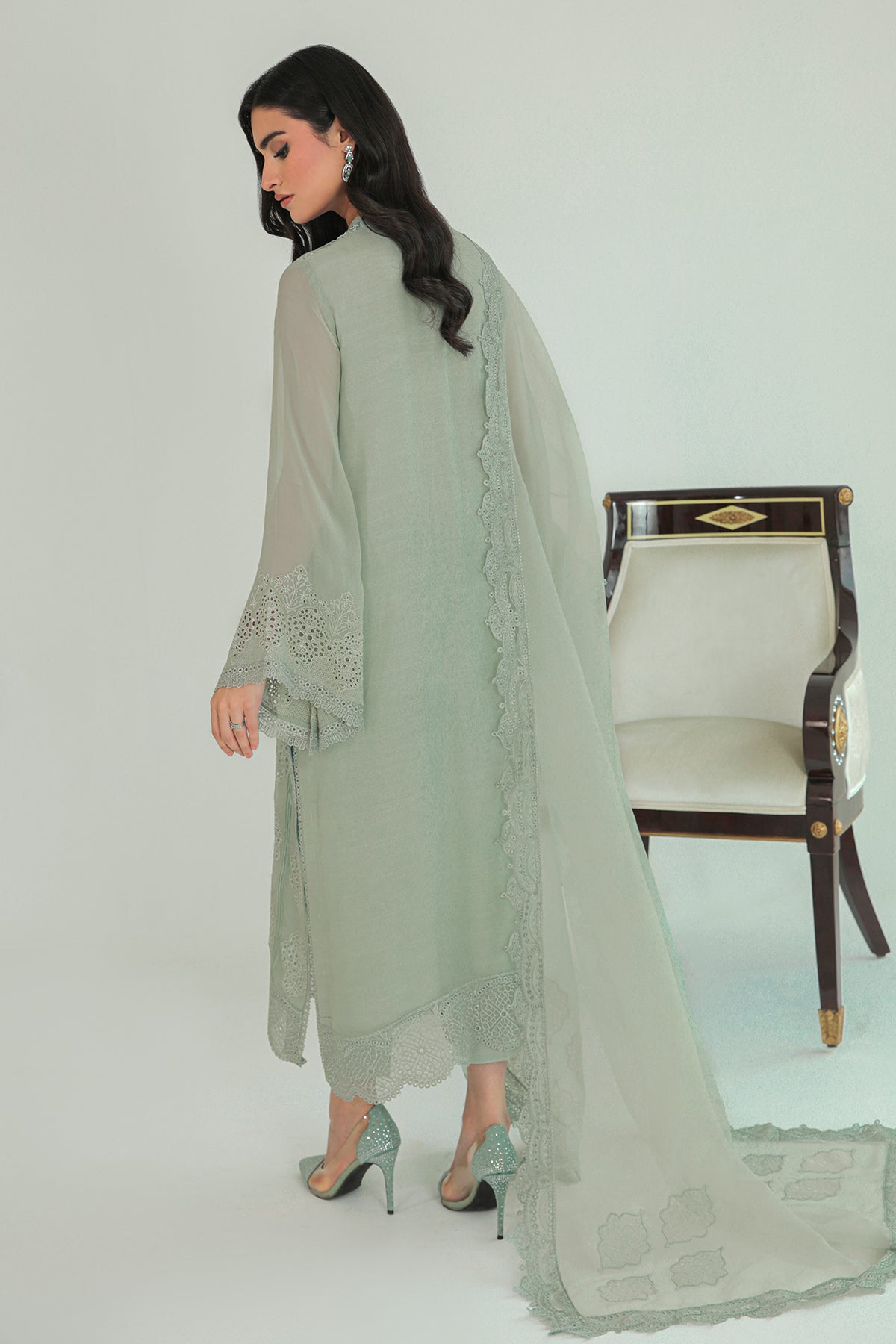 Mint Embroidered Chiffon 3-Piece Suit - Image 2