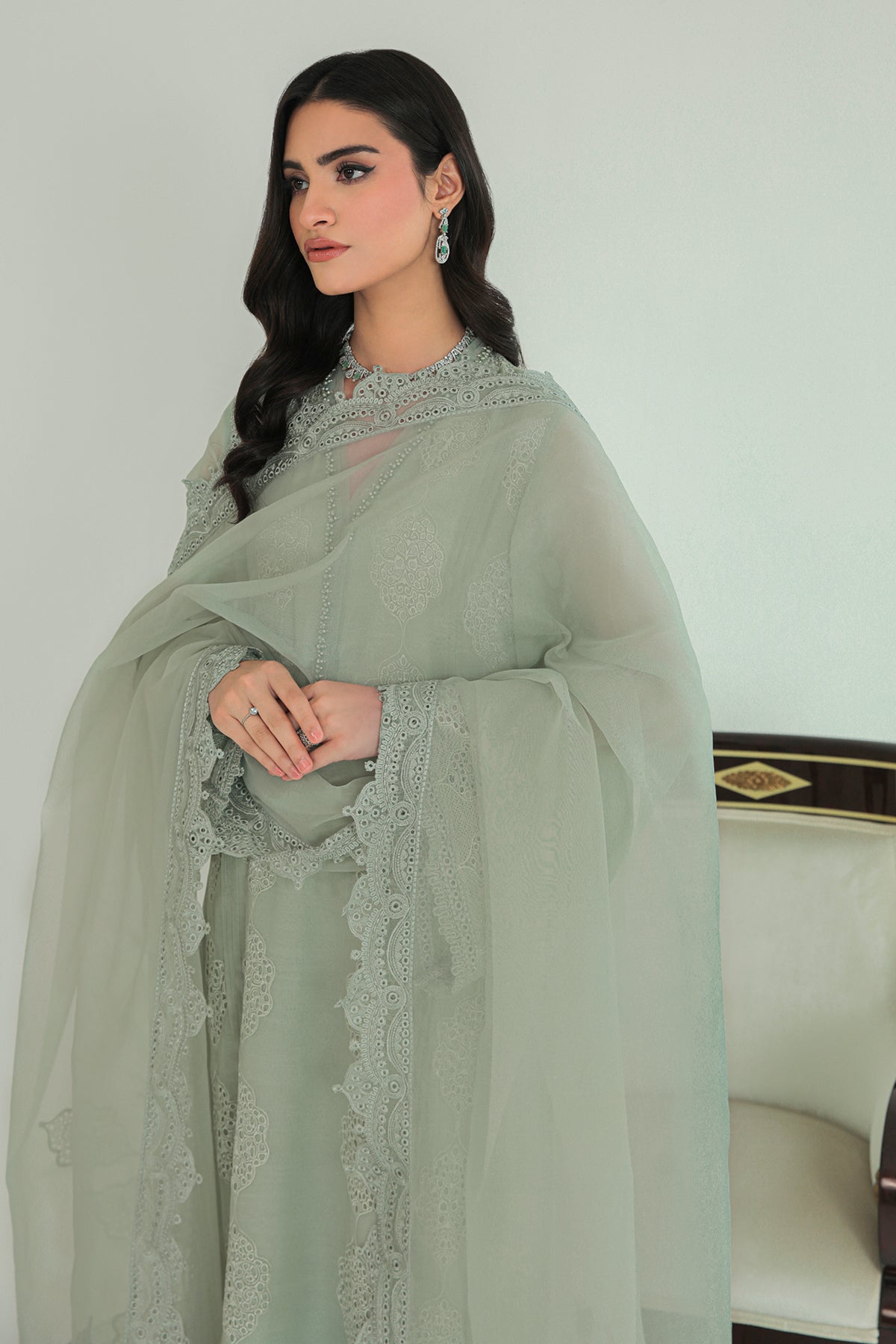 Mint Embroidered Chiffon 3-Piece Suit - Image 3