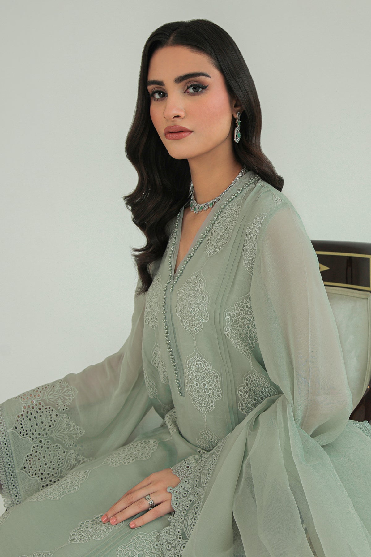Mint Embroidered Chiffon 3-Piece Suit - Image 5