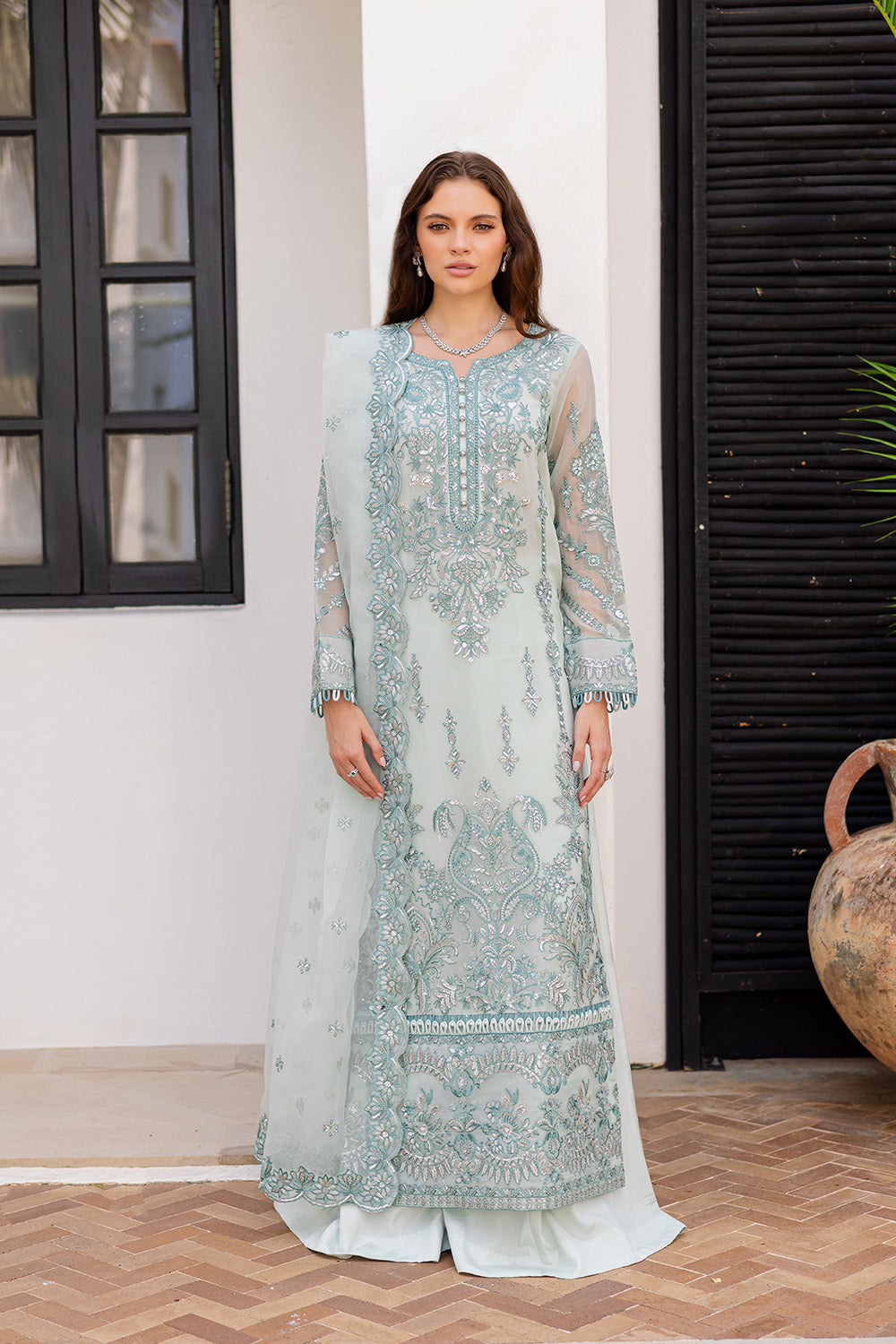 Ultramarine Green Embroidered Chiffon & Organza Suit (3-Piece) - Image 1