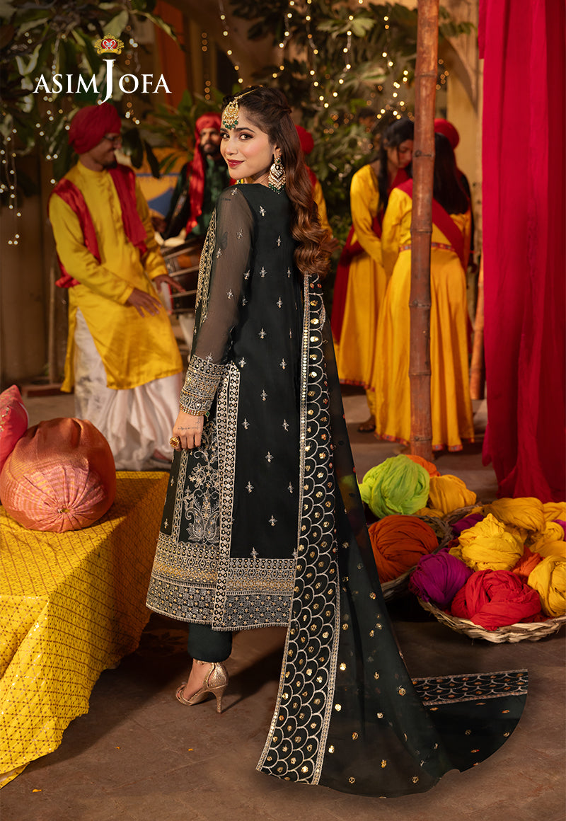 Bottle Green Embroidered Chiffon & Silk Suit (3-Piece) - Image 2