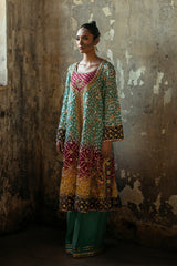 Pakistani Deep Sea Green Embroidered Chunri Silk Kameez (3-Piece) - Image 5