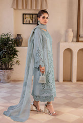 Pakistani Pale Ferozi Cutwork Embroidered Cotton Net Salwar Kameez (3-Piece) - Image 3