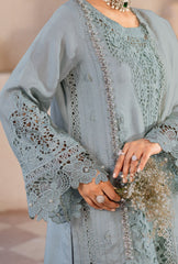 Pakistani Pale Ferozi Cutwork Embroidered Cotton Net Salwar Kameez (3-Piece) - Image 5