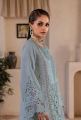 Pakistani Pale Ferozi Cutwork Embroidered Cotton Net Salwar Kameez (3-Piece) - Image 6