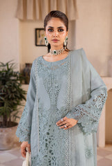 Pakistani Pale Ferozi Cutwork Embroidered Cotton Net Salwar Kameez (3-Piece) - Image 7