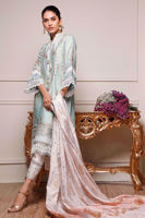 Sea Green Embroidered Cotton Net Salwar Kameez (3-Piece) - Image 2