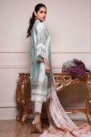 Sea Green Embroidered Cotton Net Salwar Kameez (3-Piece) - Image 4