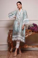 Sea Green Embroidered Cotton Net Salwar Kameez (3-Piece) - Image 5
