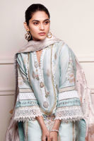 Sea Green Embroidered Cotton Net Salwar Kameez (3-Piece) - Image 6