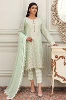 Pakistani Mint Green Embroidered Cotton Net Salwar Kameez (3-Piece) - Image 2
