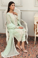 Pakistani Mint Green Embroidered Cotton Net Salwar Kameez (3-Piece) - Image 3
