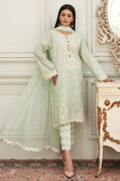 Pakistani Mint Green Embroidered Cotton Net Salwar Kameez (3-Piece) - Image 5