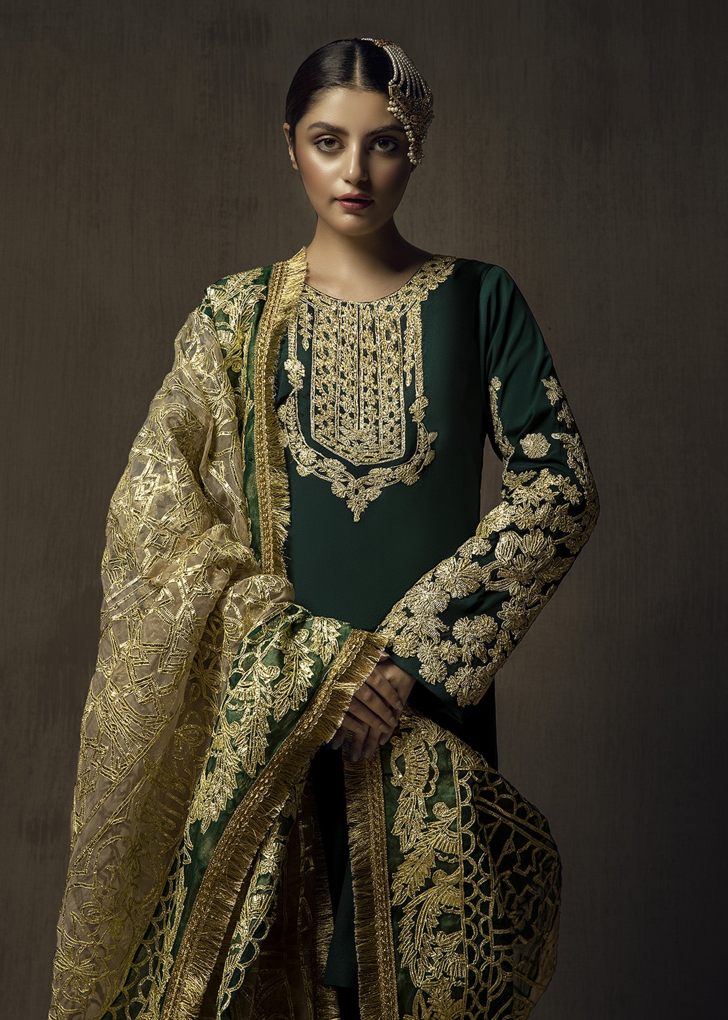 Emerald Green Gotta Embroidered Georgette Salwar Kameez (3-Piece) - Image 2