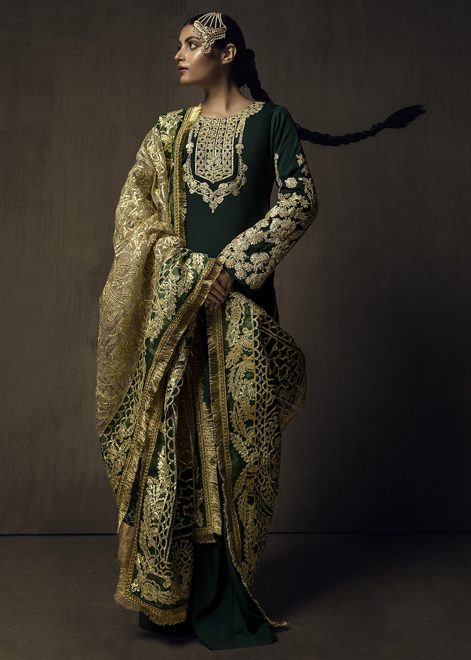 Deep Green Gotta-Embroidered Georgette Salwar Kameez (3-Piece) - Image 1