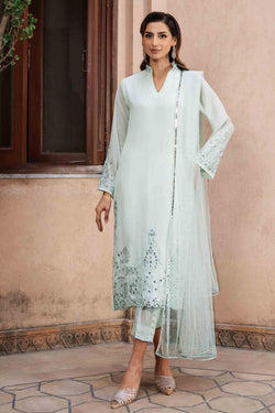 Pakistani Mint Green Mirror Work Georgette Chiffon Salwar Kameez (3-Piece) - Image 1