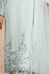 Pakistani Mint Green Mirror Work Georgette Chiffon Salwar Kameez (3-Piece) - Image 10