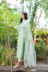 Mint Green Sequinned Georgette Chiffon Salwar Kameez (3-Piece) - Image 5