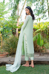 Mint Green Sequinned Georgette Chiffon Salwar Kameez (3-Piece) - Image 7