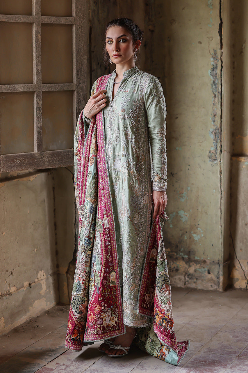 Pakistani Mint Hand-Embroidered Jamawar Salwar Kameez (3-Piece) - Image 6