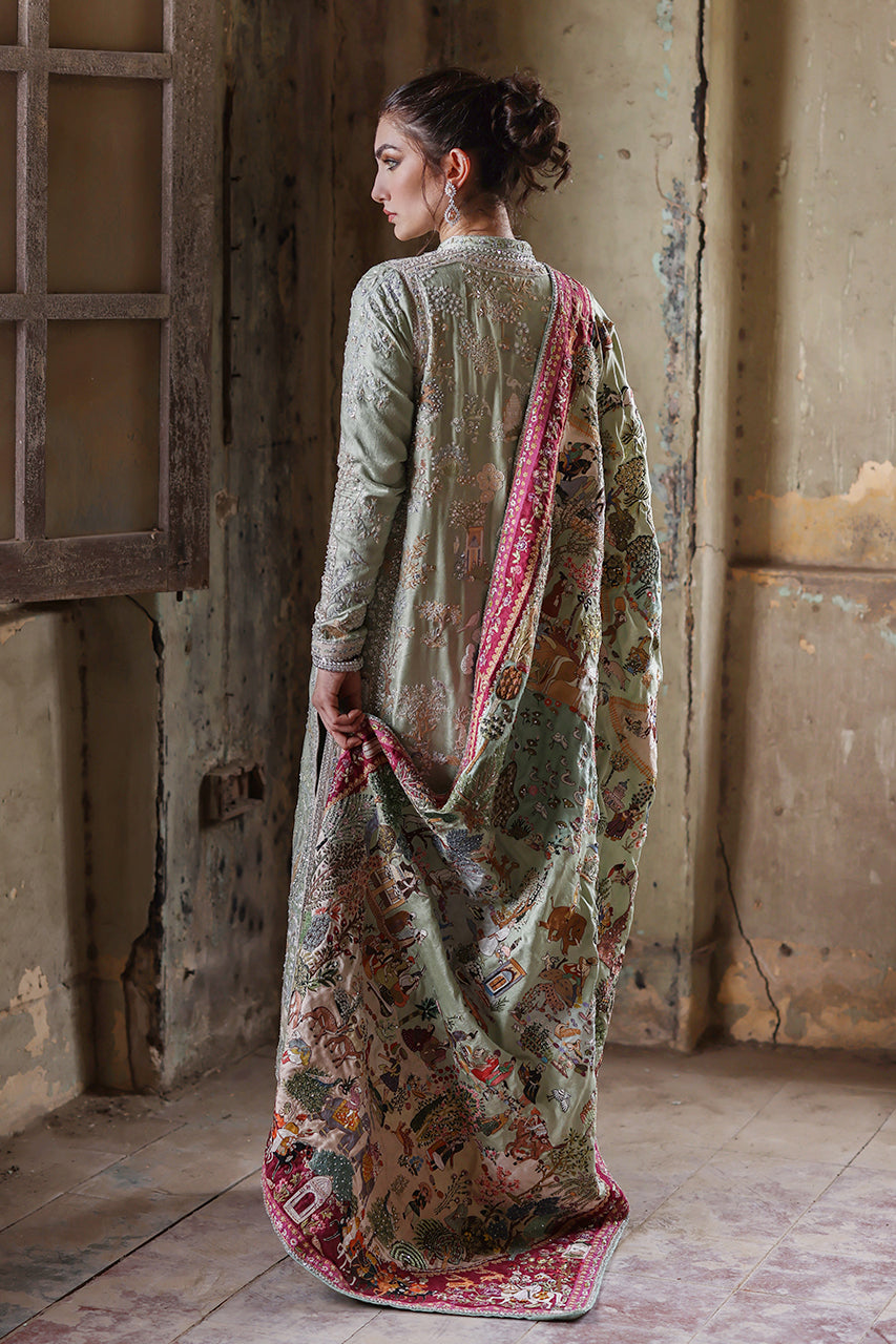 Pakistani Mint Hand-Embroidered Jamawar Salwar Kameez (3-Piece) - Image 7