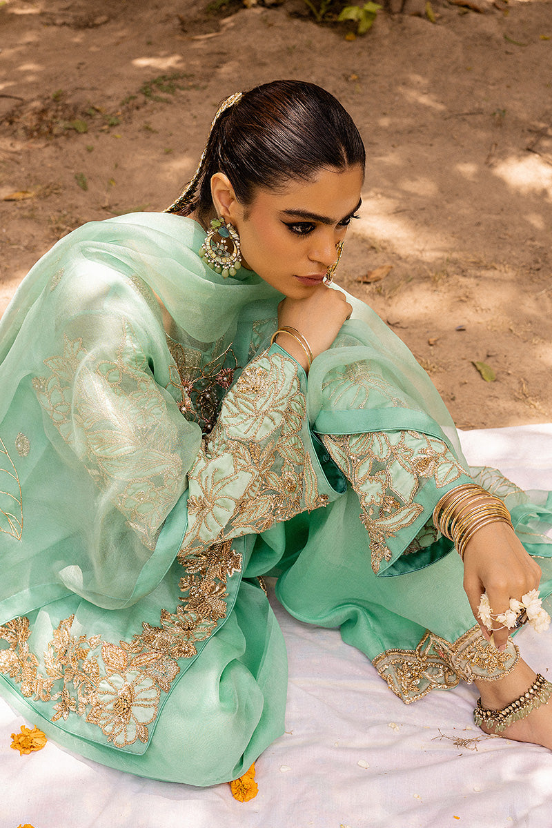 Mint Hand-Embellished Organza Shalwar Kameez (3-Piece) - Image 3