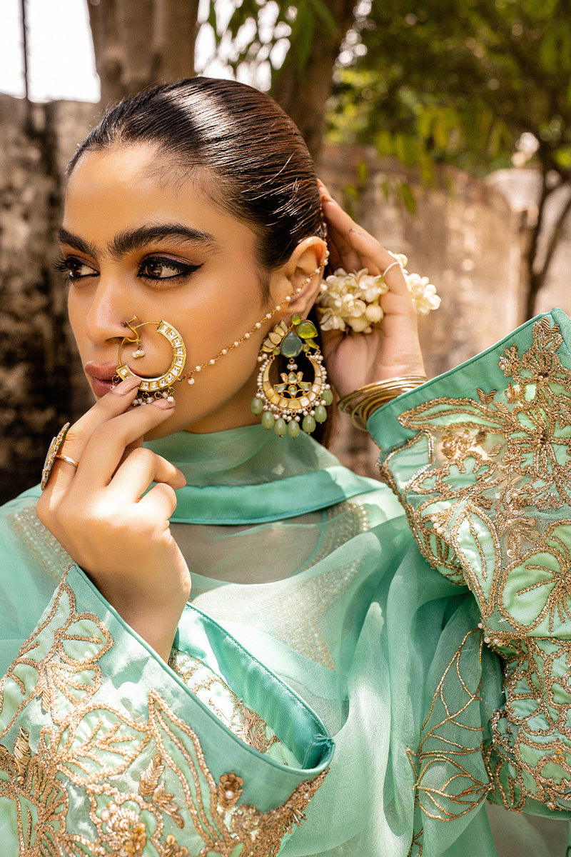 Mint Hand-Embellished Organza Shalwar Kameez (3-Piece) - Image 4