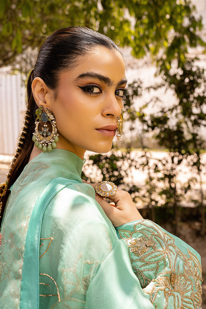 Mint Hand-Embellished Organza Shalwar Kameez (3-Piece) - Image 5