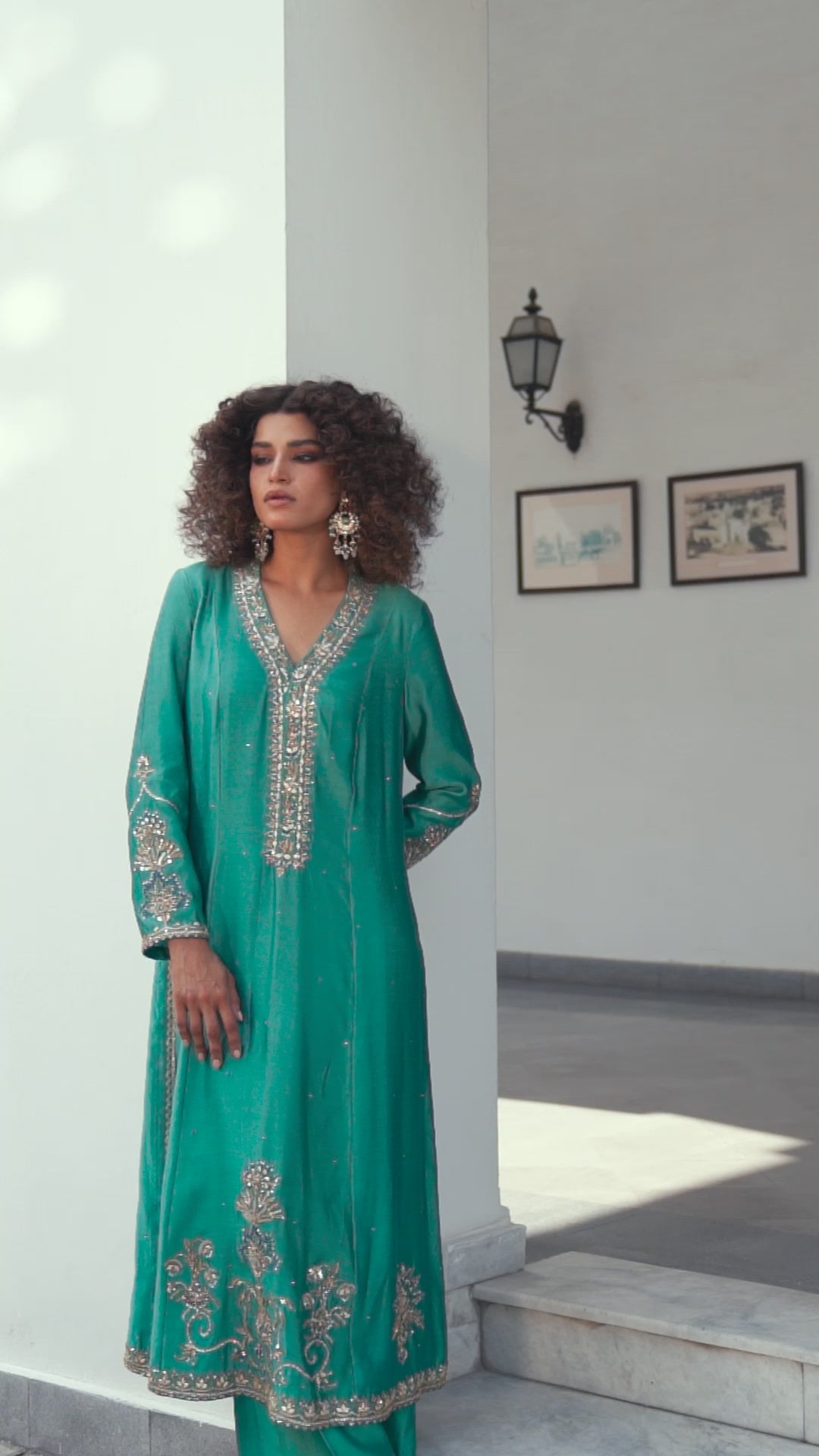 Ceramic Green Embroidered Khaddi Silk Salwar Kameez (3-Piece) - Image 7