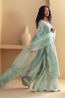 Pakistani Ice Green Embroidered Kora Cotton Salwar Kameez (3-Piece) - Image 3