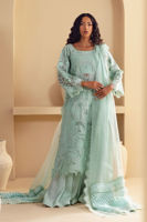 Pakistani Ice Green Embroidered Kora Cotton Salwar Kameez (3-Piece) - Image 5