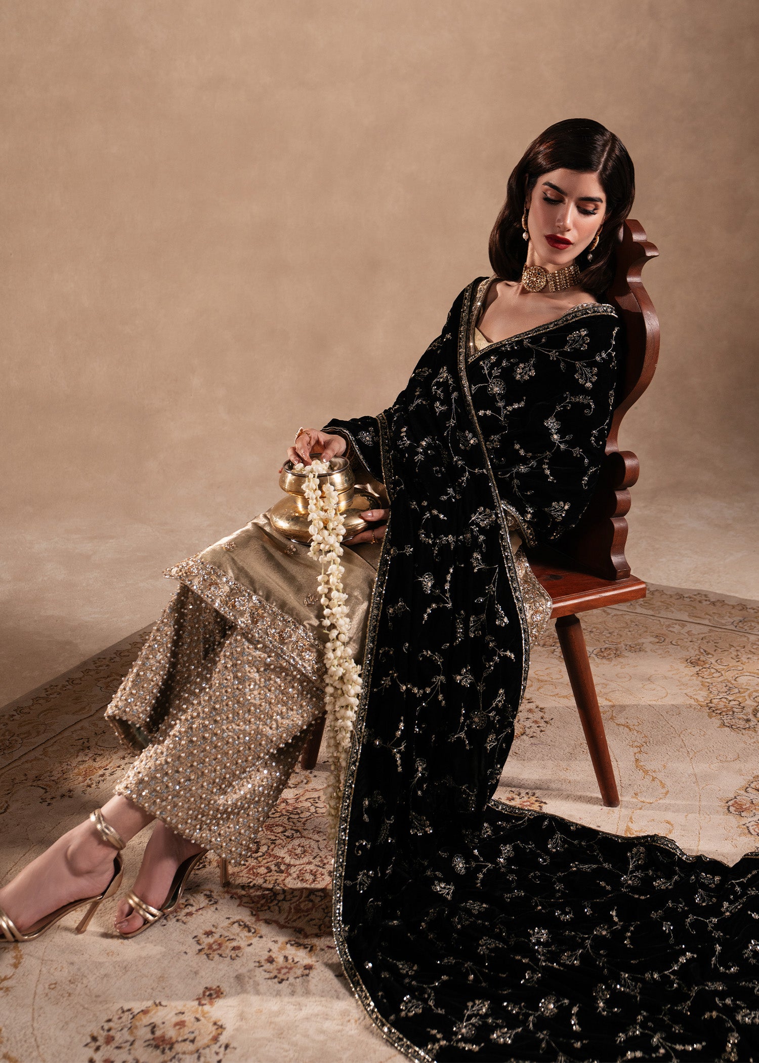 Pakistani Grape Green Embroidered Lame Salwar Kameez (3-Piece) - Image 7