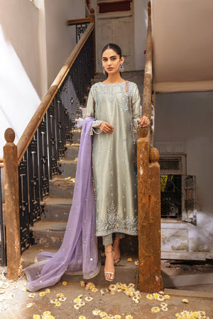 Mint Mirror & Resham Lamé Salwar Kameez (3-Piece) - Image 1