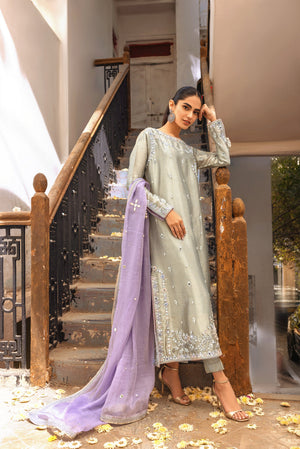 Mint Mirror & Resham Lamé Salwar Kameez (3-Piece) - Image 2