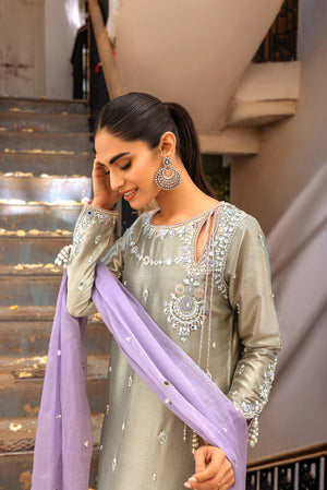 Mint Mirror & Resham Lamé Salwar Kameez (3-Piece) - Image 3